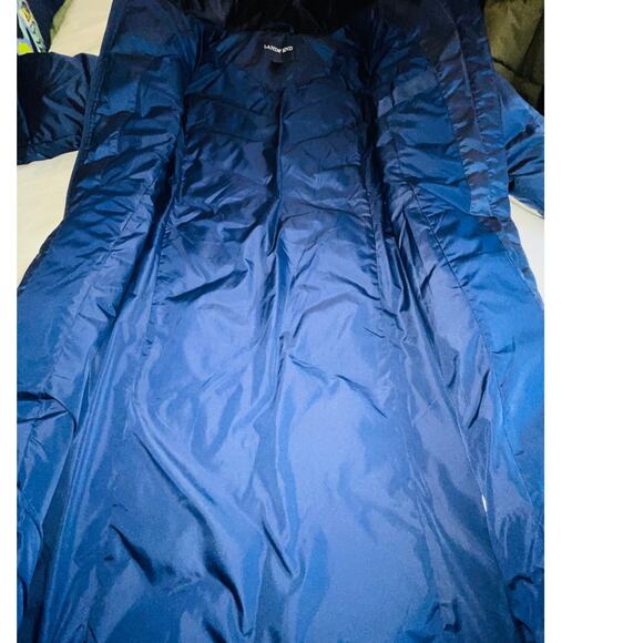 Lands' End Long Down Puffer Coat - Size S (6-8) - Vibrant Blue w/ Faux Fur Hood - Picture 5 of 12